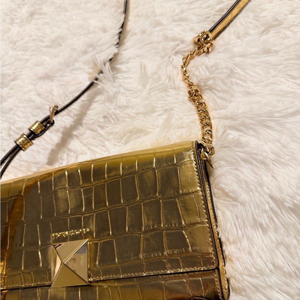 Michael Kors Metallic Gold Croc-Embossed Crossbody Bag - Picture 6 of 10